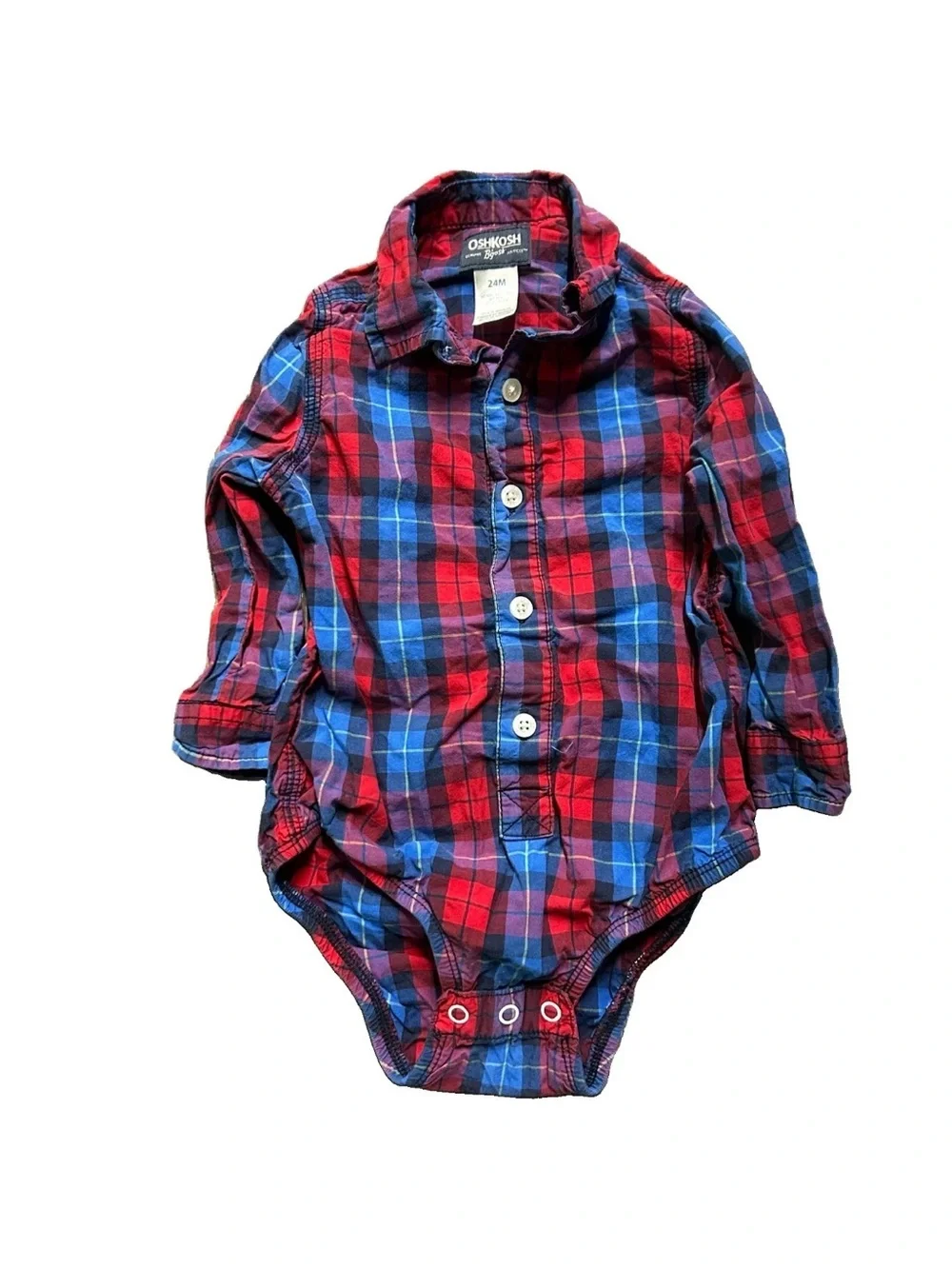 Toddler Boy Oshkosh Plaid Button Up Bodysuit Size 18-24 Months